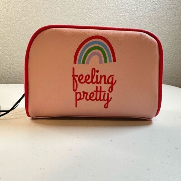 NWT Dabney Lee Pink Faux Leather Makeup Cosmetic Bag Top Zip “Feeling Pretty” - Picture 1 of 10